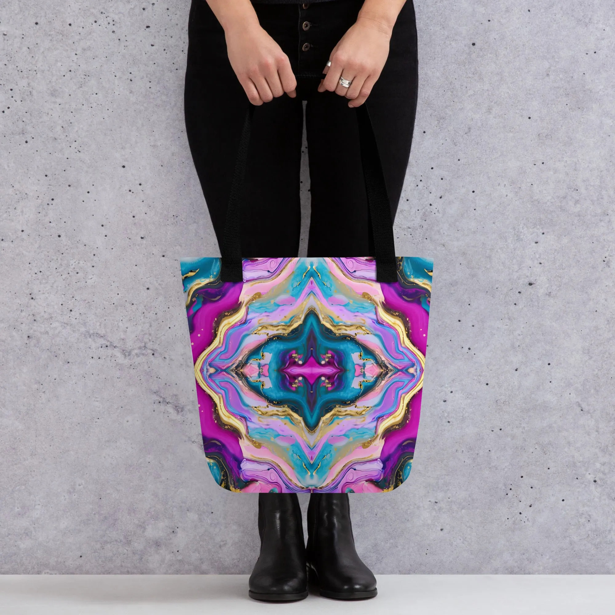 Neon Geode Mandala All Over Print Tote Bag