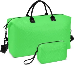 Neon Green Travel Duffel Bag with Toiletry Bag Weekender Bag for Carry on Sports Gym Bag for Gym Yoga Sports