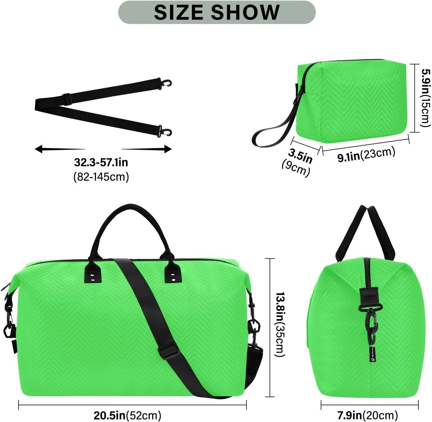 Neon Green Travel Duffel Bag with Toiletry Bag Weekender Bag for Carry on Sports Gym Bag for Gym Yoga Sports