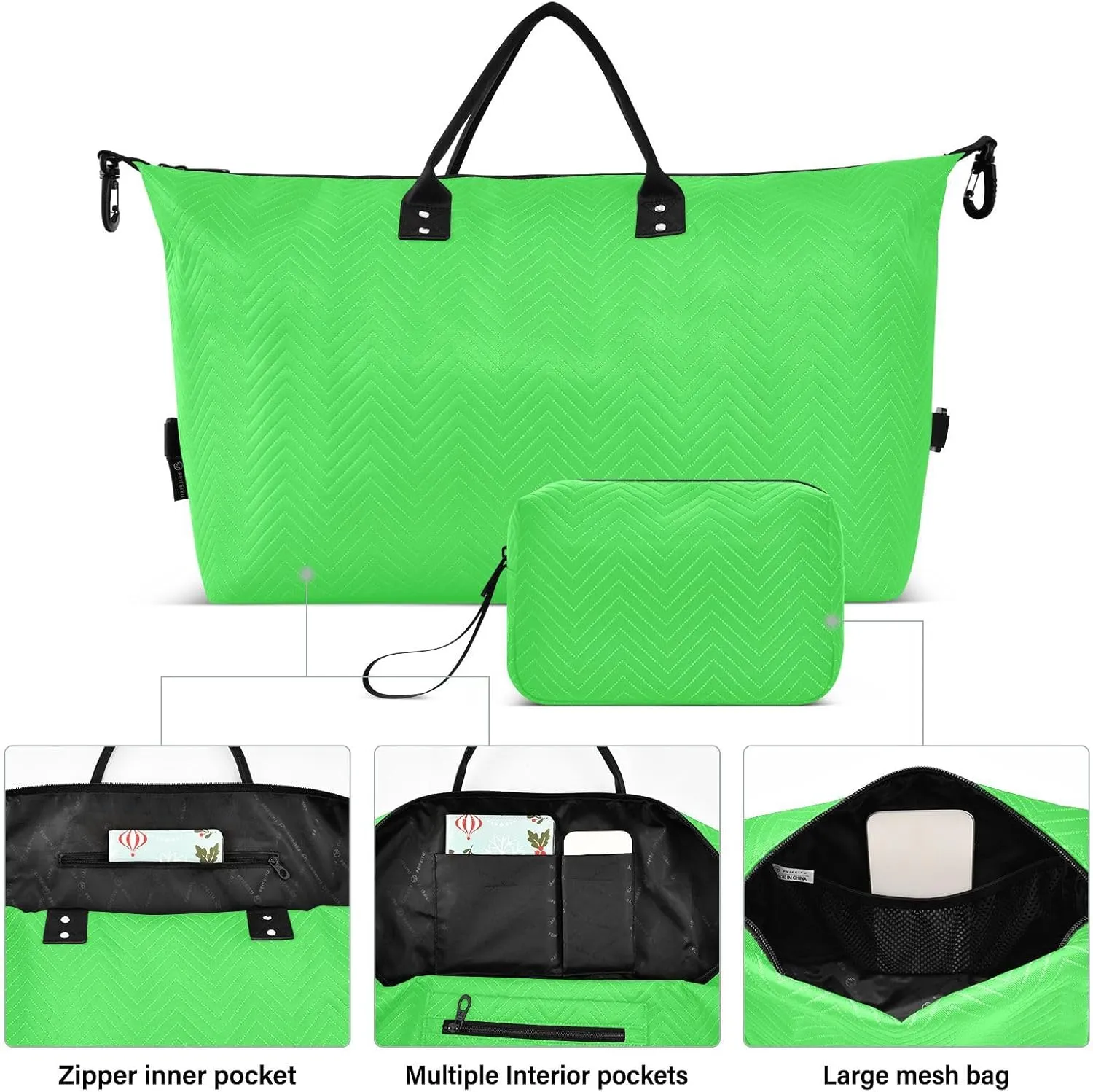 Neon Green Travel Duffel Bag with Toiletry Bag Weekender Bag for Carry on Sports Gym Bag for Gym Yoga Sports