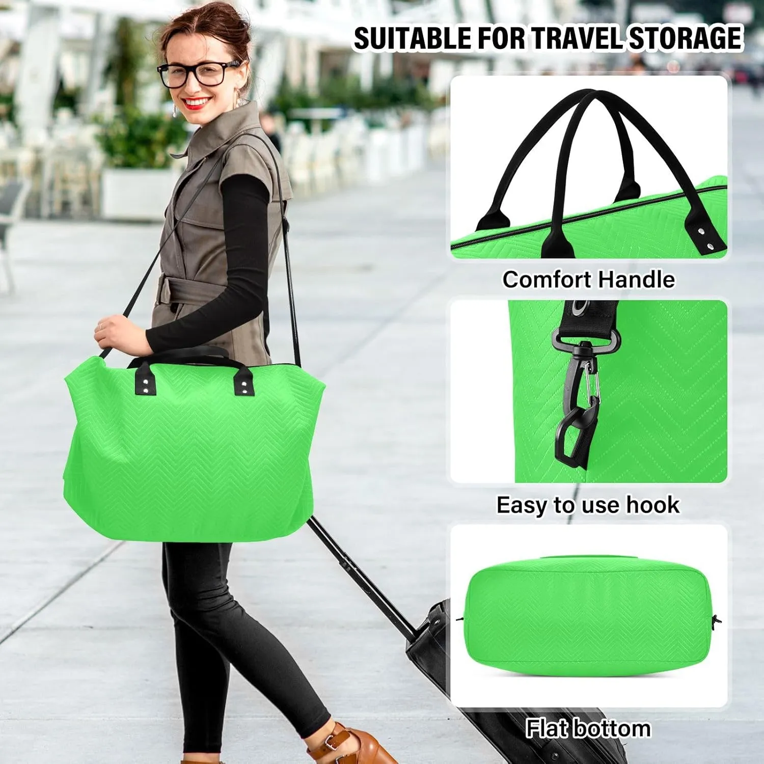 Neon Green Travel Duffel Bag with Toiletry Bag Weekender Bag for Carry on Sports Gym Bag for Gym Yoga Sports