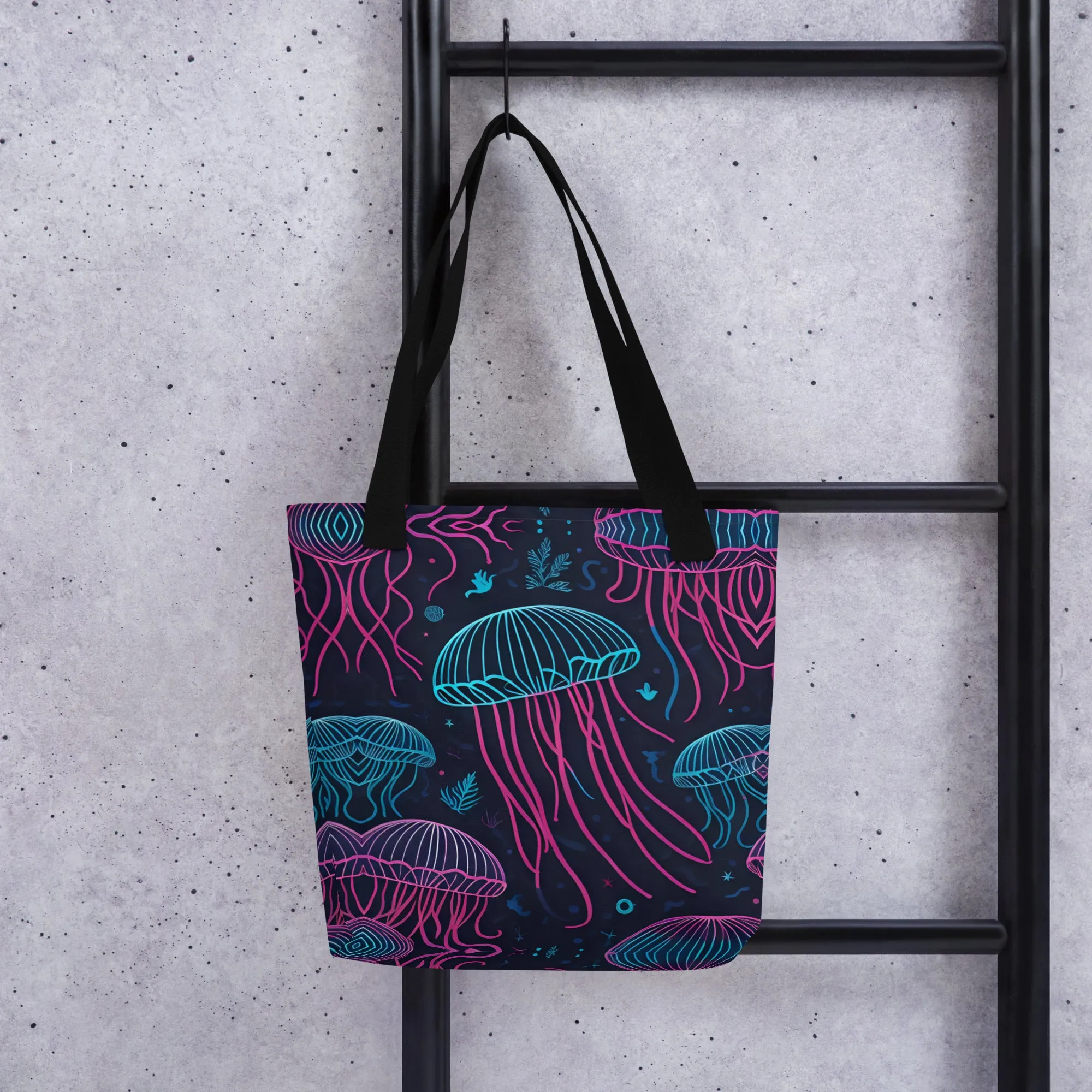 Neon Jelly Fish All Over Print Tote Bag