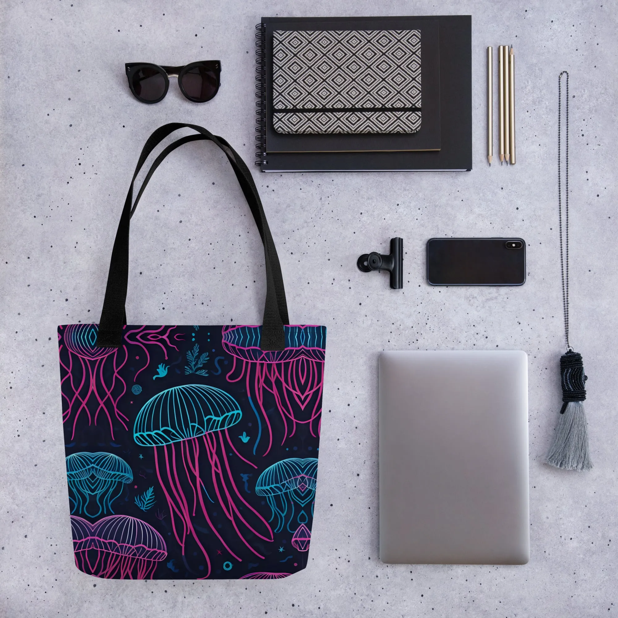 Neon Jelly Fish All Over Print Tote Bag