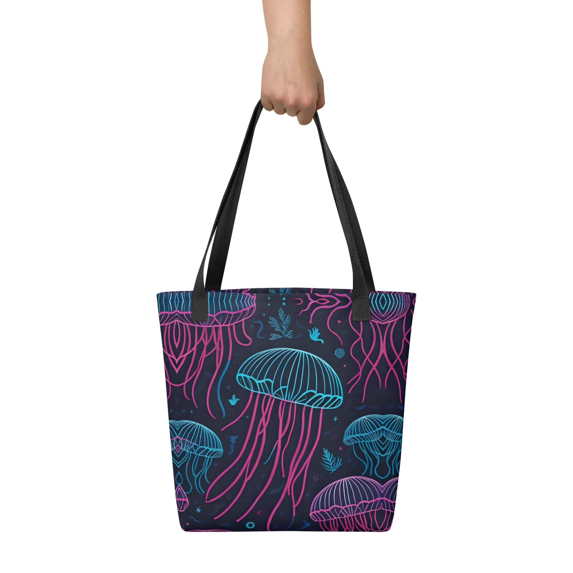 Neon Jelly Fish All Over Print Tote Bag