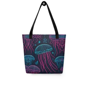 Neon Jelly Fish All Over Print Tote Bag