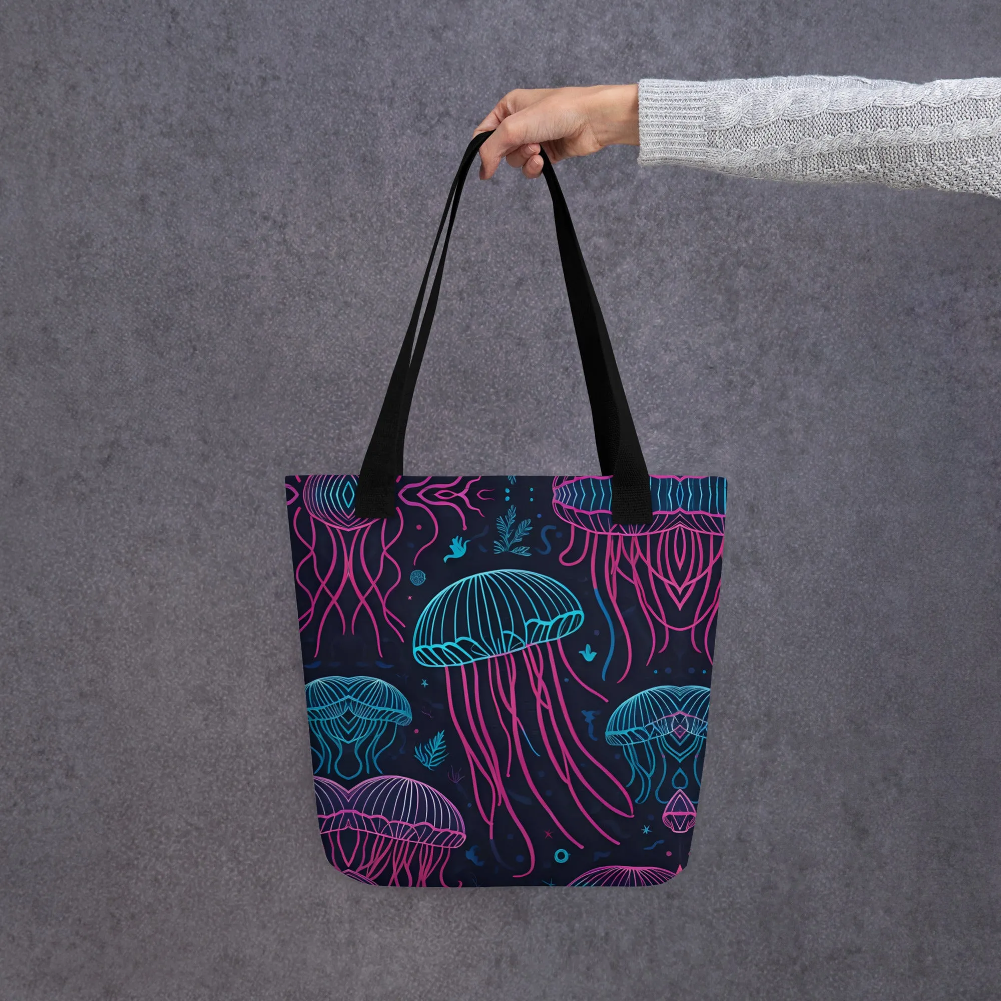 Neon Jelly Fish All Over Print Tote Bag