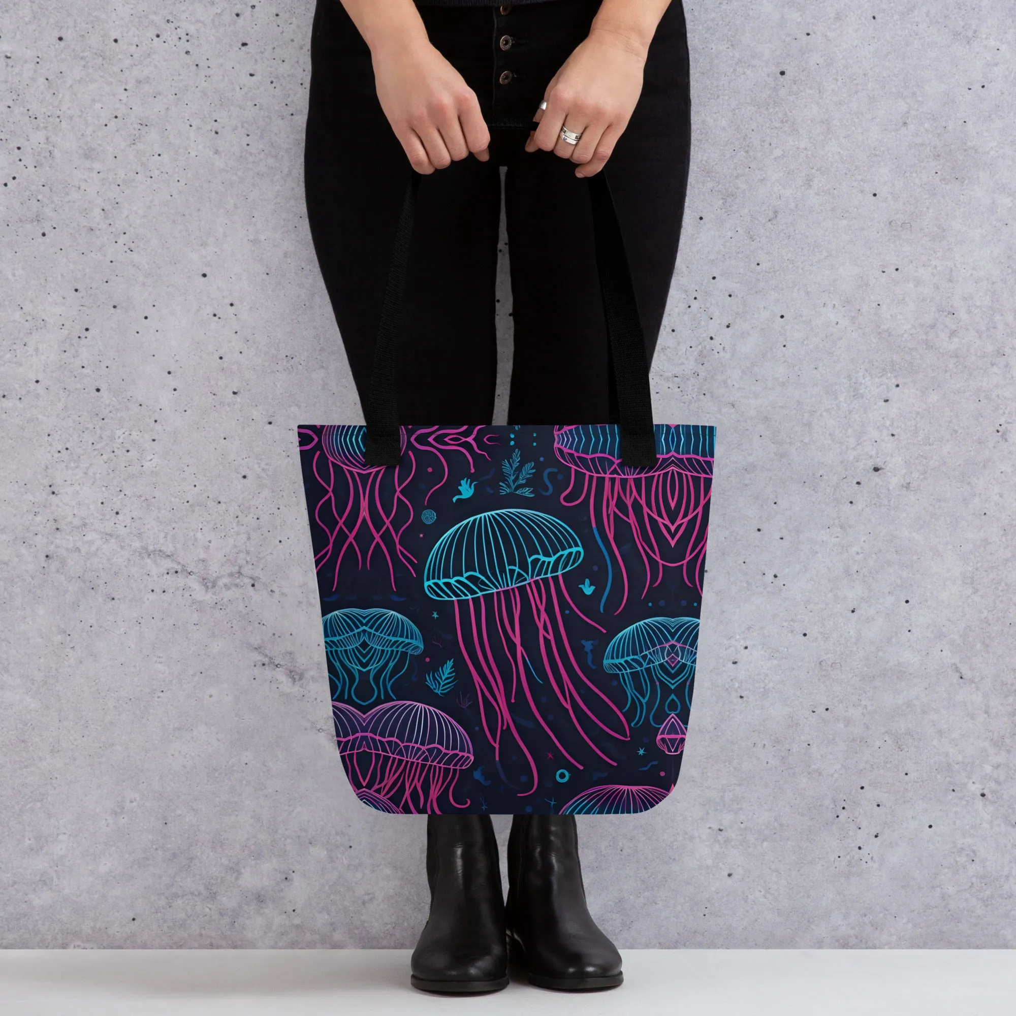 Neon Jelly Fish All Over Print Tote Bag