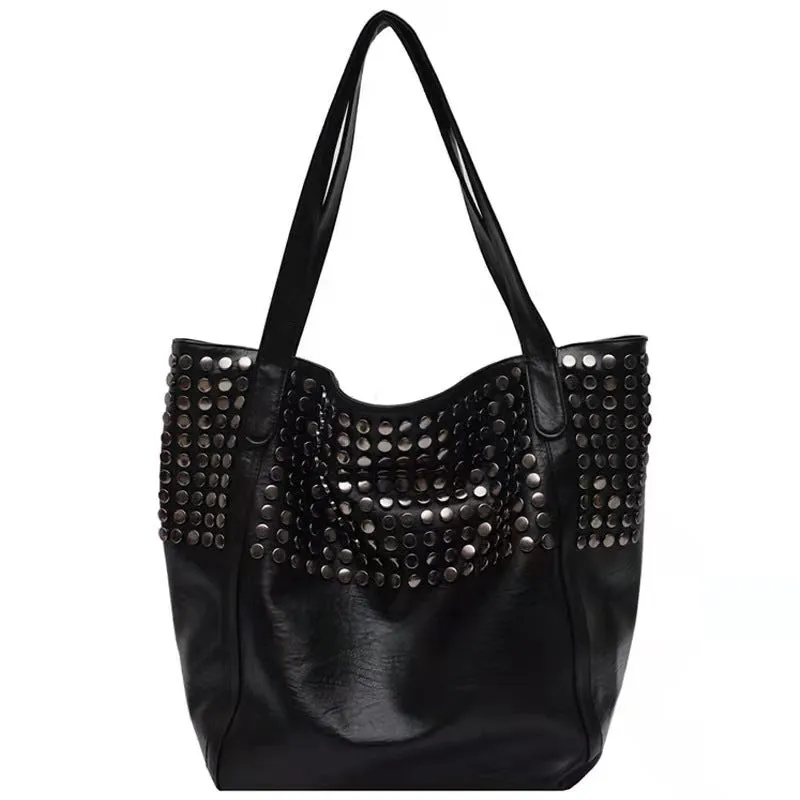 New Fashion Trendy Faux Leather Ladies Office Bags Rivet  Hand Bags Shopping Tote