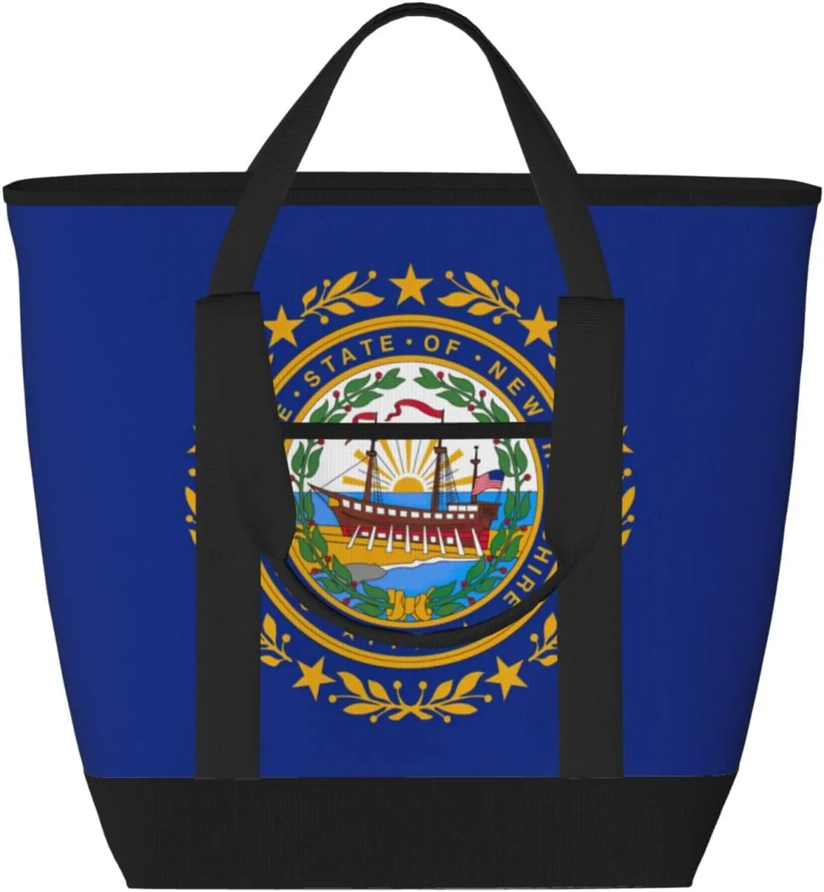 New Hampshire state flag Beach bag suitable for women Large insulated grocery shopping bag with pocket zipper canvas handbag