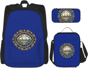 New Hampshire State Flag Print Travel Backpack For Women 3-Piece Set With Insulated Lunch Box,For Outdoor Travel