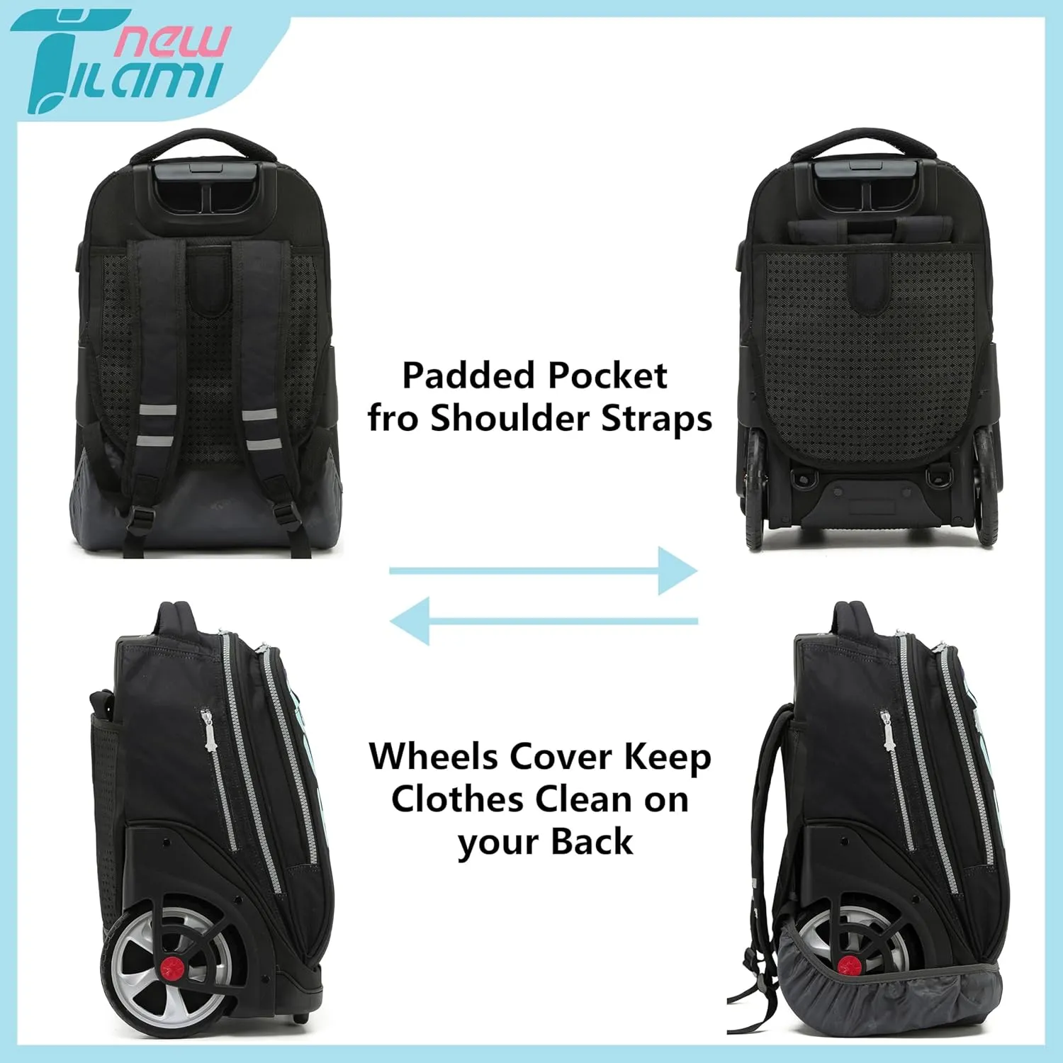 NEW TILAMI 19 Inch Wheeled Laptop Backpack with Lunch Bag Bookbag Roller Travel Bag College Women Men for School Travel, So Handsome