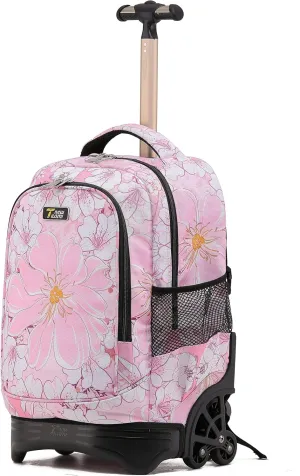 NEW TILAMI Rolling Backpack for Kids, 18 Inches Wheeled Adjustable Laptop Backpack with Wheels for Girls to School Travel Camping Boys Rolling Backpack Flowers Pink