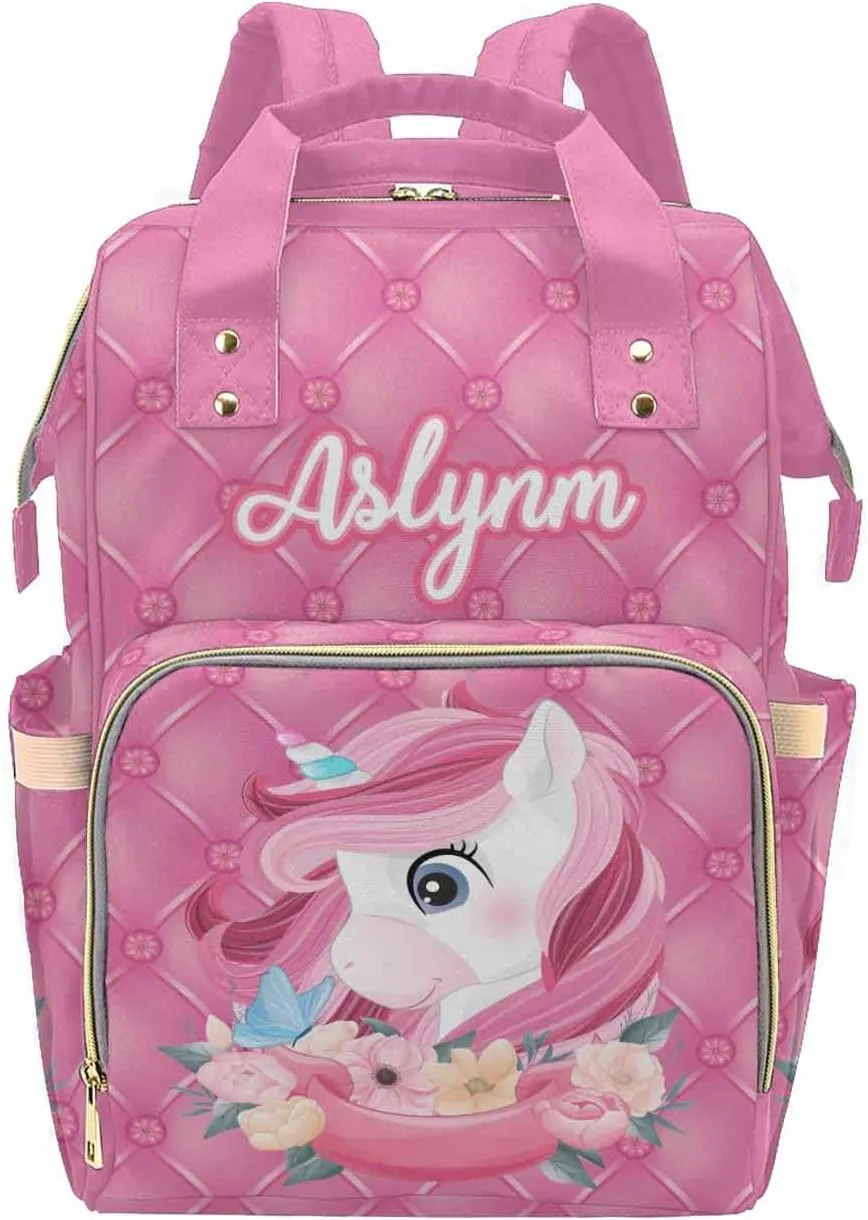Newcos Custom Name Diaper Bag for Women, Personalized Name Multifunction Nylon Nursing Mommy Daypack with Large Capacity for Travel, Birthday Mother's Day