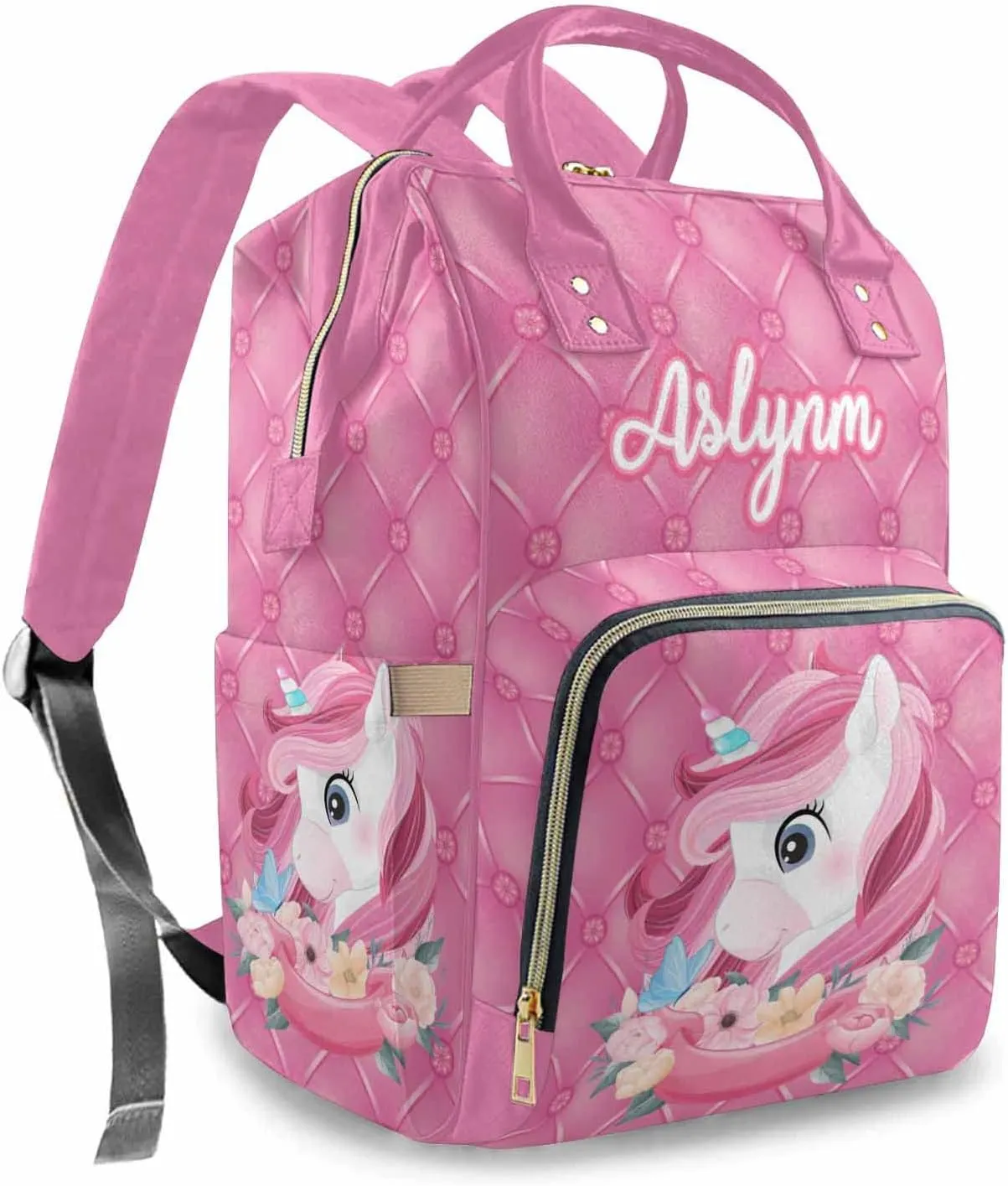 Newcos Custom Name Diaper Bag for Women, Personalized Name Multifunction Nylon Nursing Mommy Daypack with Large Capacity for Travel, Birthday Mother's Day