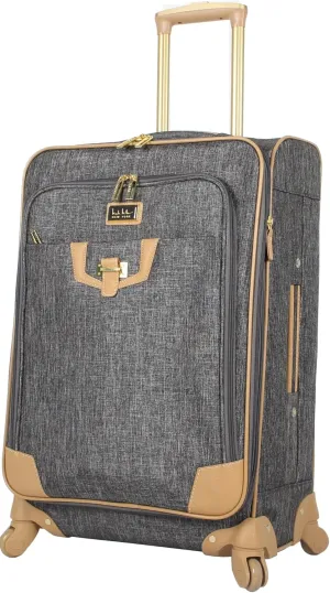 Nicole Miller Designer Luggage Collection - Expandable 24 Inch Softside Bag - Durable Mid-sized Lightweight Checked Suitcase with 4-Rolling Spinner Wheels (Paige Silver)