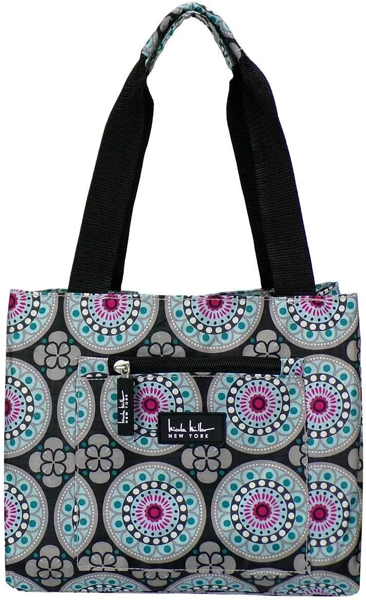 Nicole Miller Insulated Lunch Bag Tote –Open Cooler Ice Bag Lunch Box for Food with Drink Bottle Holder for Women, Men, Picnic, Boating, Beach, Fishing & Work(Kaleidoscope Black)