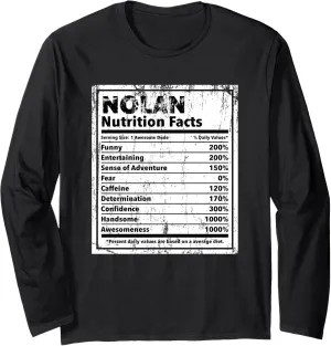 Nolan Nutrition Facts Funny Name Humor Nickname Sarcasm Long Sleeve T-Shirt