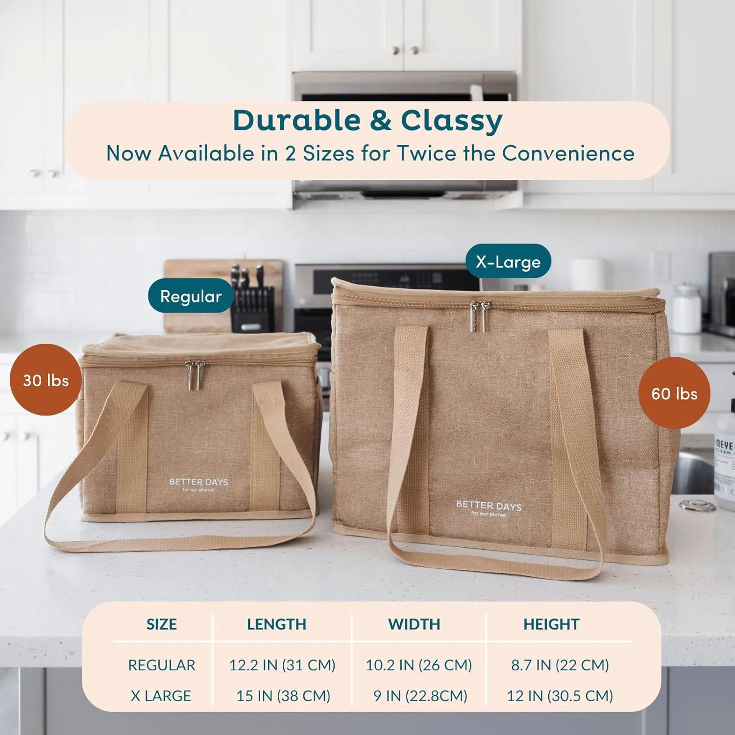 Nook Theory Reusable Insulated Grocery Bag - Leak Proof, X Large Insulated Cooler Bag - Insulated Shopping Bags for Groceries - Travel Cooler Bag for Frozen and Hot Food with Zippered Top (Coast)