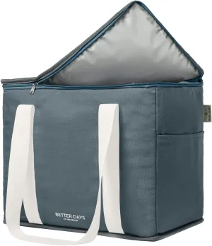 Nook Theory Reusable Insulated Grocery Bag - Leak Proof, X Large Insulated Cooler Bag - Insulated Shopping Bags for Groceries - Travel Cooler Bag for Frozen and Hot Food with Zippered Top (Coast)
