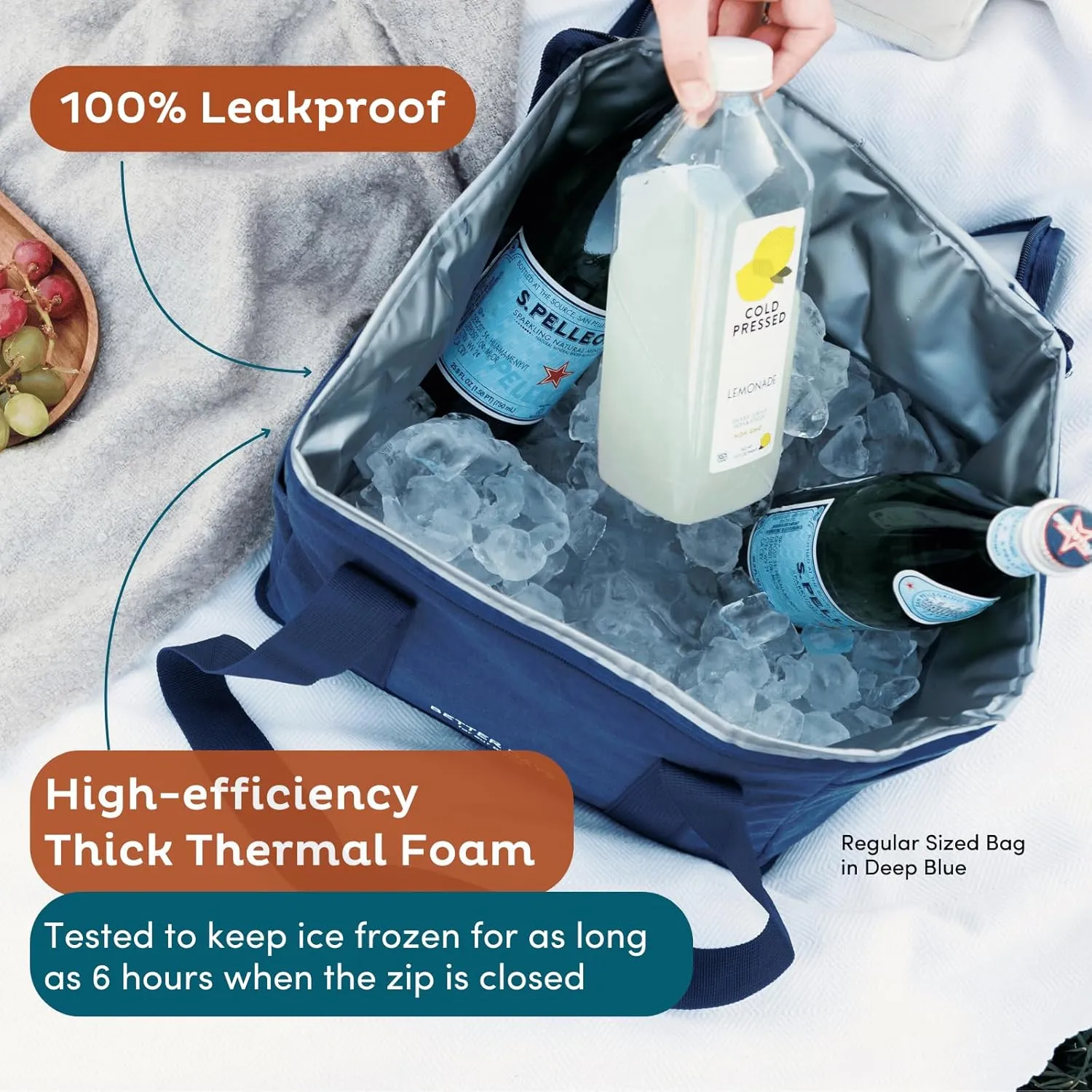 Nook Theory Reusable Insulated Grocery Bag - Leak Proof, X Large Insulated Cooler Bag - Insulated Shopping Bags for Groceries - Travel Cooler Bag for Frozen and Hot Food with Zippered Top (Coast)