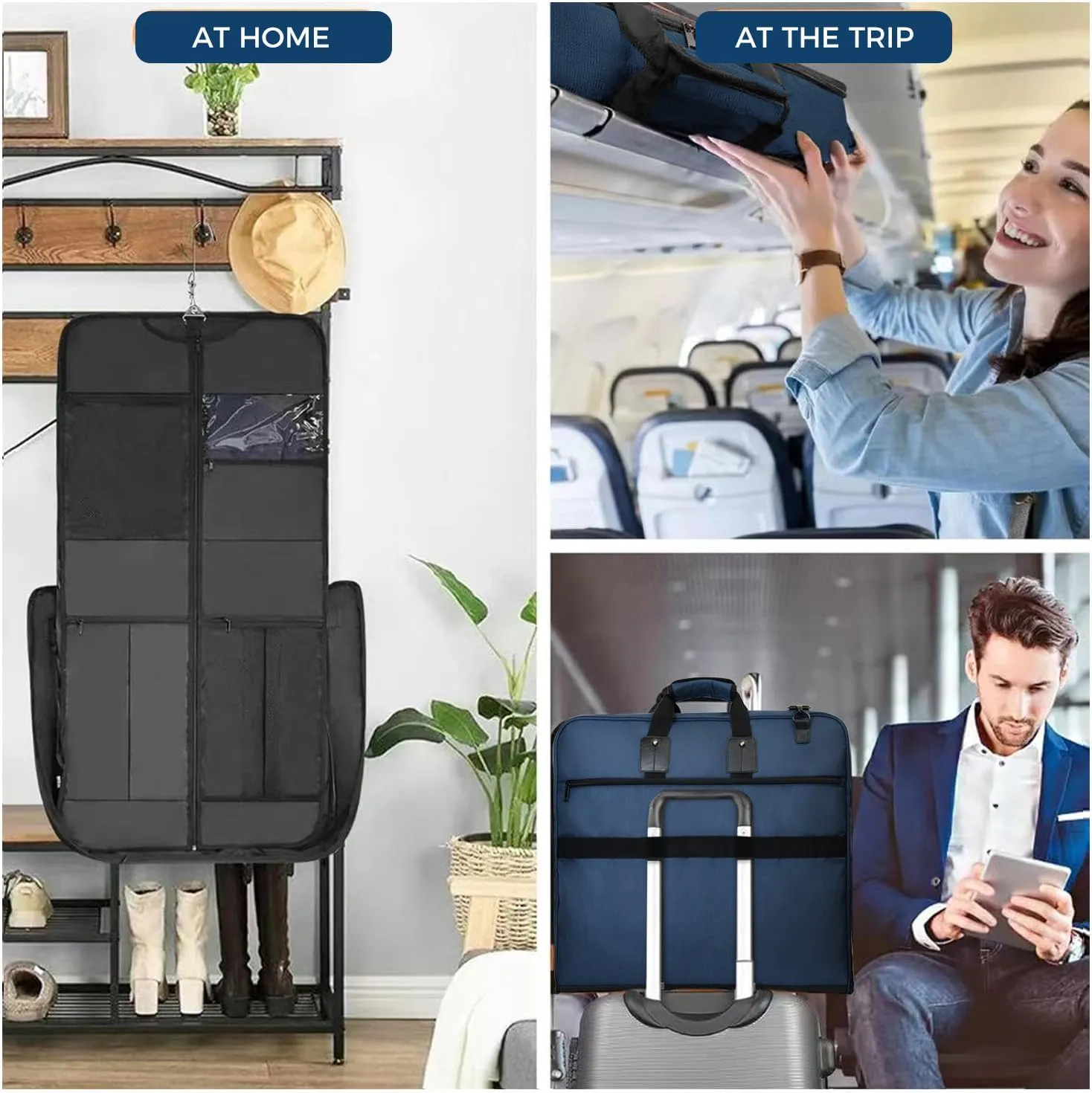 Noozion Garment Bag for Travel Large Leather Carry On Suit Bag Hanging Travel Suit Bags Waterproof Suitcase Luggage Bag for Men Women Business Trips with Shoulder Strap