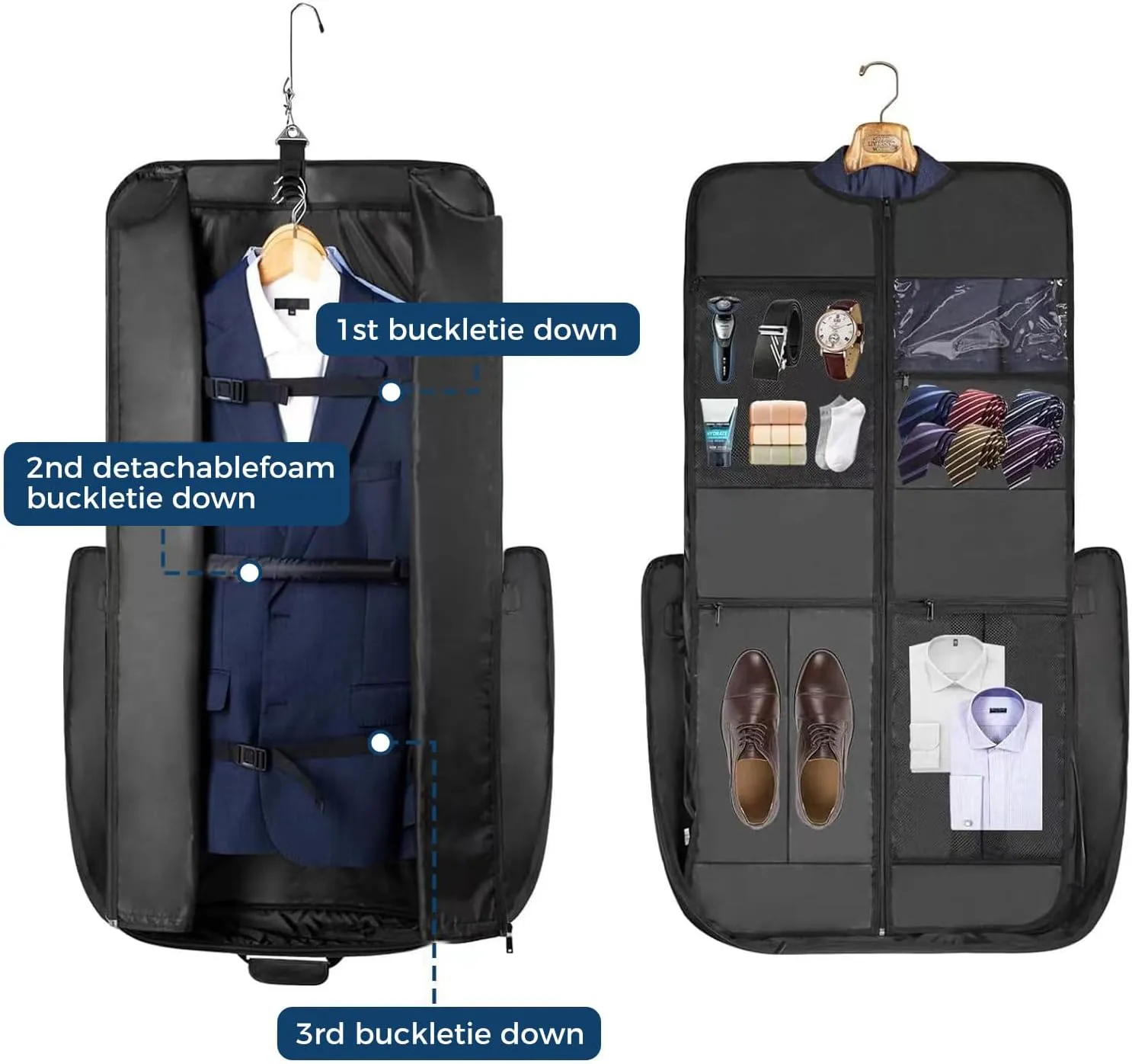 Noozion Garment Bag for Travel Large Leather Carry On Suit Bag Hanging Travel Suit Bags Waterproof Suitcase Luggage Bag for Men Women Business Trips with Shoulder Strap
