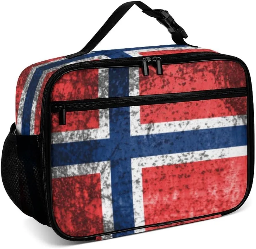 Norway Flag Reusable Lunch Box Insulated Lunch Bag Cooler Bag Lunchbox Meal Food Container Tote Bag for Women Kids Girls Boy School Camping Hiking Picnic Beach Travel
