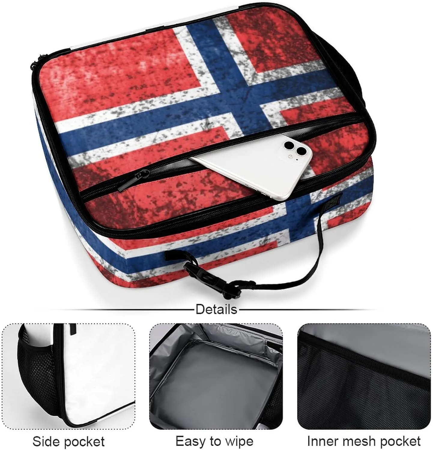 Norway Flag Reusable Lunch Box Insulated Lunch Bag Cooler Bag Lunchbox Meal Food Container Tote Bag for Women Kids Girls Boy School Camping Hiking Picnic Beach Travel