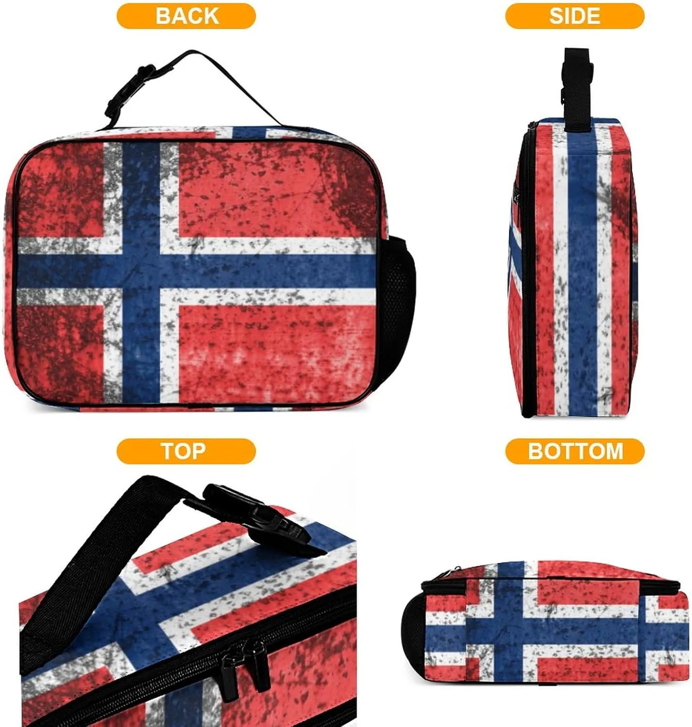 Norway Flag Reusable Lunch Box Insulated Lunch Bag Cooler Bag Lunchbox Meal Food Container Tote Bag for Women Kids Girls Boy School Camping Hiking Picnic Beach Travel