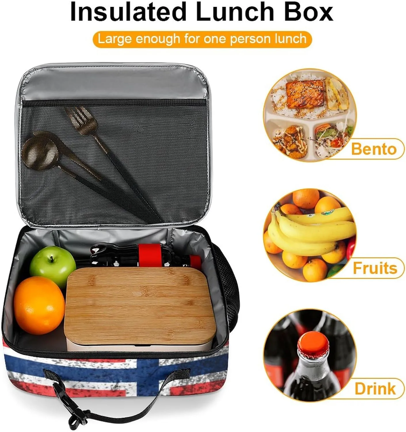 Norway Flag Reusable Lunch Box Insulated Lunch Bag Cooler Bag Lunchbox Meal Food Container Tote Bag for Women Kids Girls Boy School Camping Hiking Picnic Beach Travel