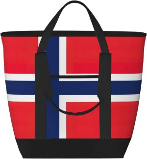 Norwegian flag Beach bag suitable for women Large insulated grocery shopping bag with pocket zipper canvas handbag