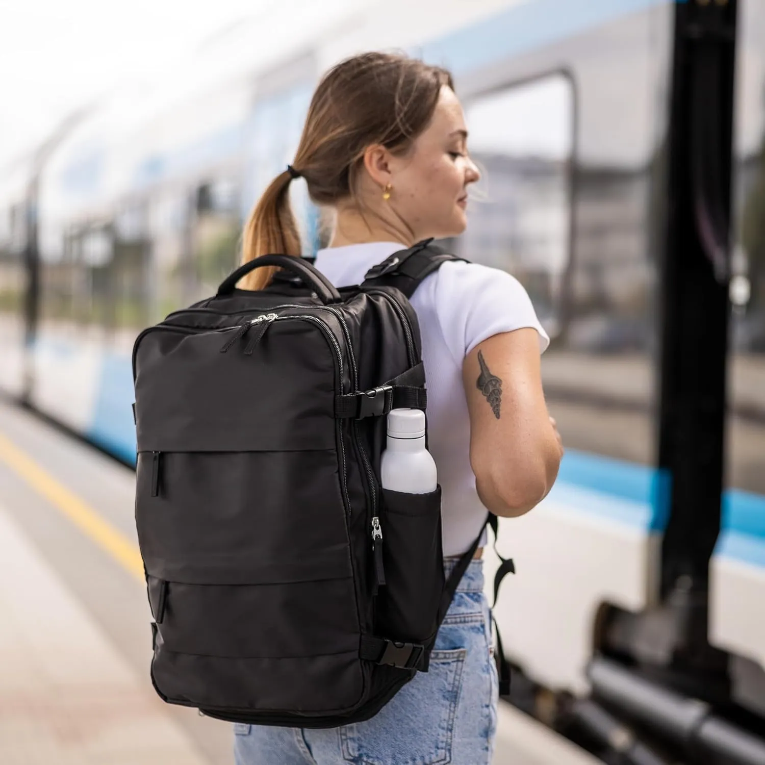 (Not Made In China) Travel Backpack For Men and Women, Airline Approved Carry On Bag w/Shoe Compartment, Fits 16 inch Laptop Computer, Personal Item Bag w/USB Charging Port (Columbus, Black)