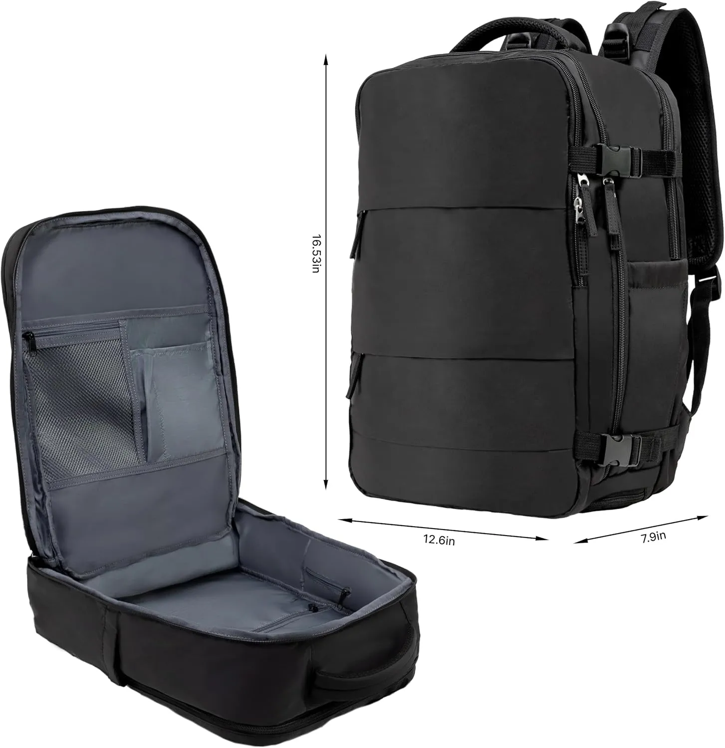 (Not Made In China) Travel Backpack For Men and Women, Airline Approved Carry On Bag w/Shoe Compartment, Fits 16 inch Laptop Computer, Personal Item Bag w/USB Charging Port (Columbus, Black)