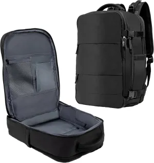 (Not Made In China) Travel Backpack For Men and Women, Airline Approved Carry On Bag w/Shoe Compartment, Fits 16 inch Laptop Computer, Personal Item Bag w/USB Charging Port (Columbus, Black)