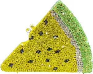 Novelty 3D Pizza Shape Women Crystal Clutch Evening Bag Party Prom Dinner Rhinestone Clutch Purses and Handbags,Mini