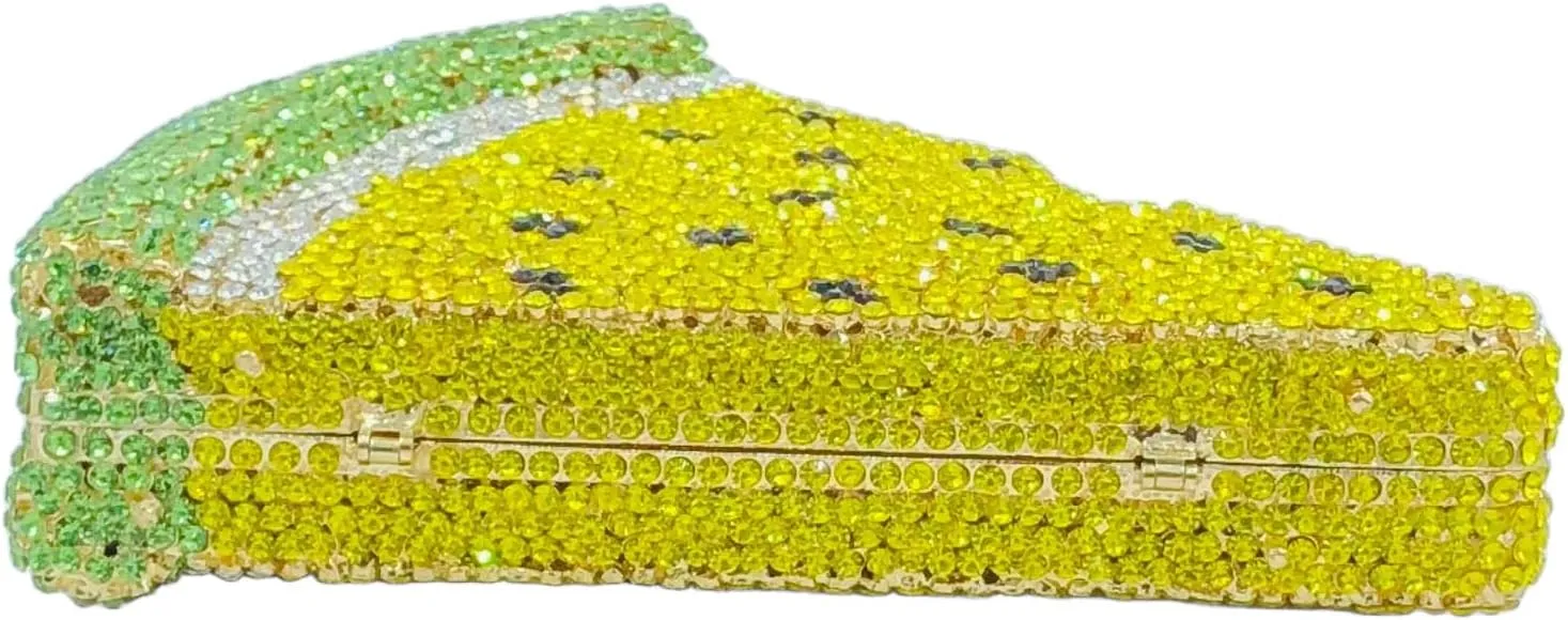 Novelty 3D Pizza Shape Women Crystal Clutch Evening Bag Party Prom Dinner Rhinestone Clutch Purses and Handbags,Mini
