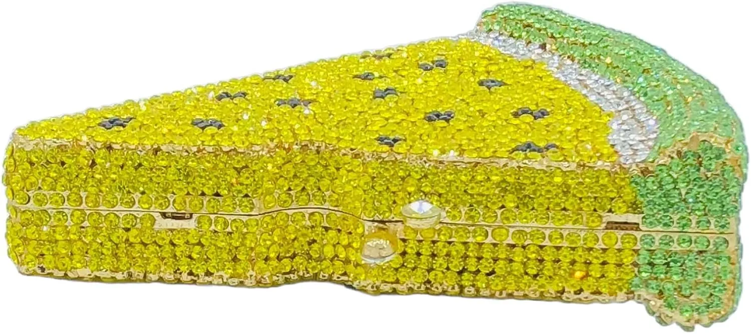 Novelty 3D Pizza Shape Women Crystal Clutch Evening Bag Party Prom Dinner Rhinestone Clutch Purses and Handbags,Mini