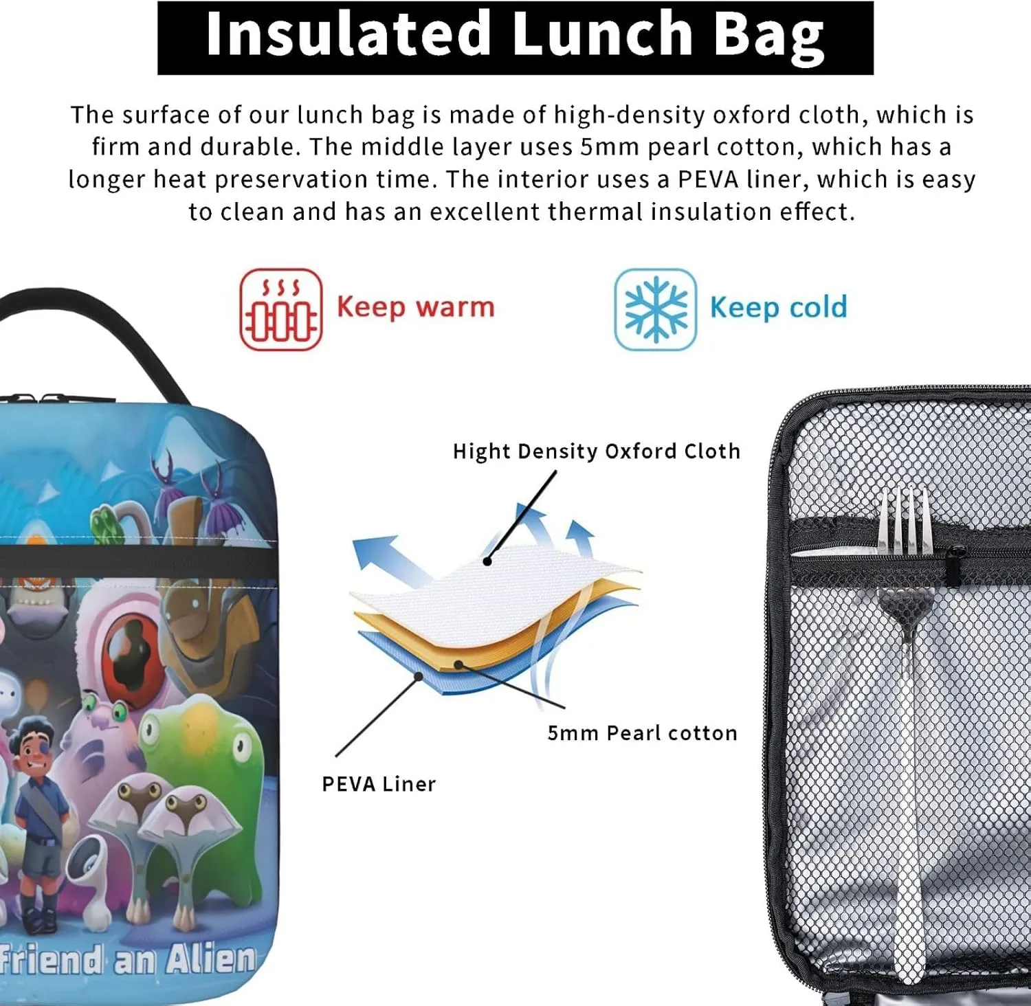 Novelty Anime How Elio To Befriend An Alien Lunch Bag Insulated Bento Lunchbags Tote Bag Cooler Lunch Box For Unisex Adult Picnic Beach Fishing Work Camping