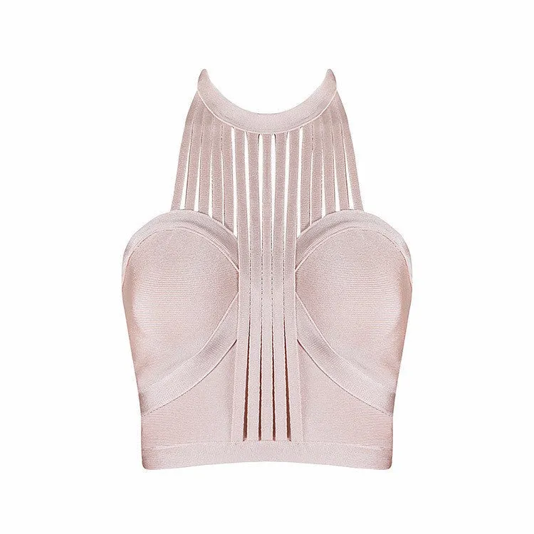 Nude Halter Hollow Out Backless Fashion Knitted Tights HL Bandage Sexy Women's Crop Top