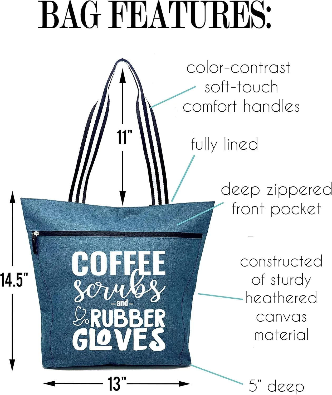 Nurse Tote Bag for Work - Christmas Gifts for Women Large Nursing Bag with Zipper, Pockets & Reliable Straps - Spacious Bag