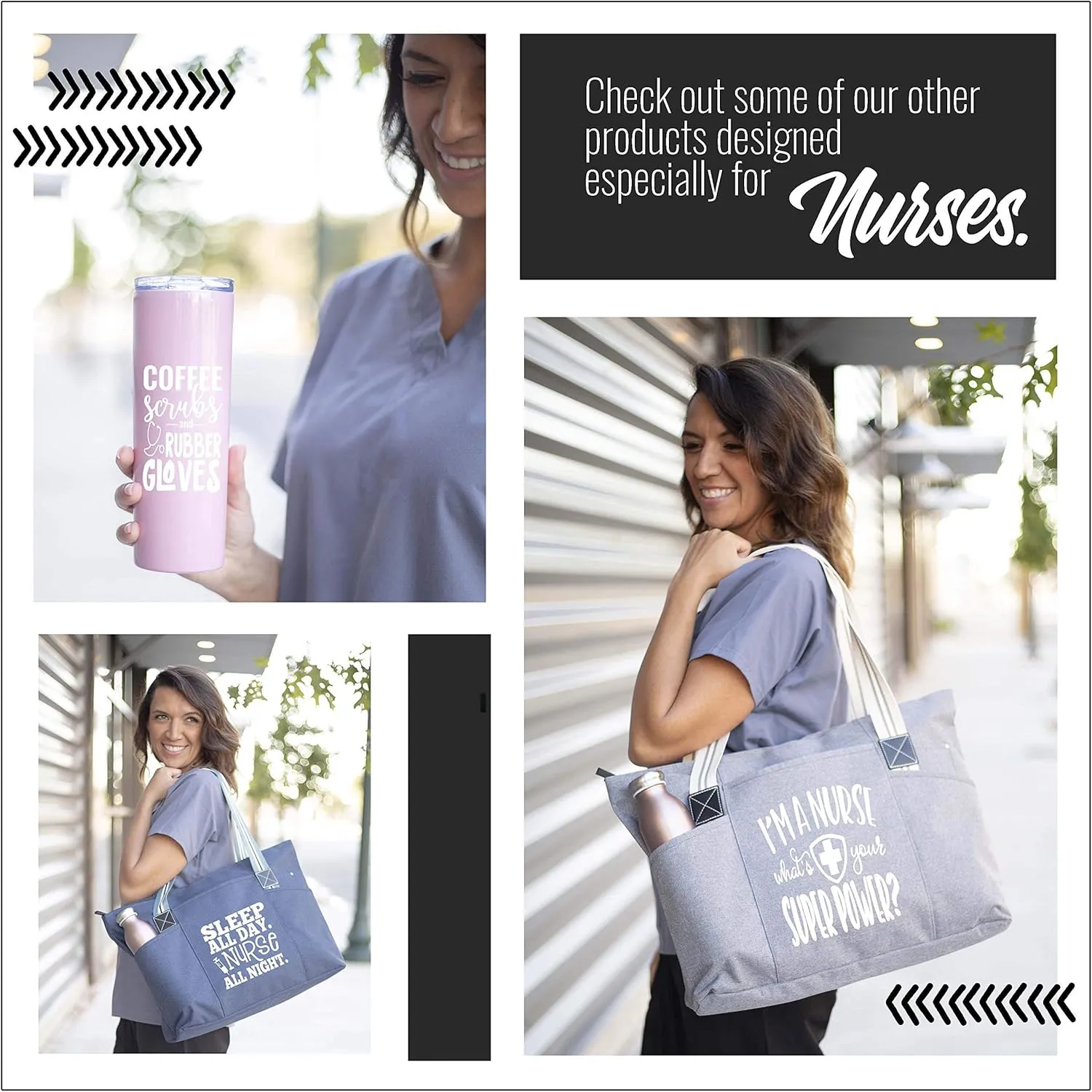 Nurse Tote Bag for Work - Christmas Gifts for Women Large Nursing Bag with Zipper, Pockets & Reliable Straps - Spacious Bag