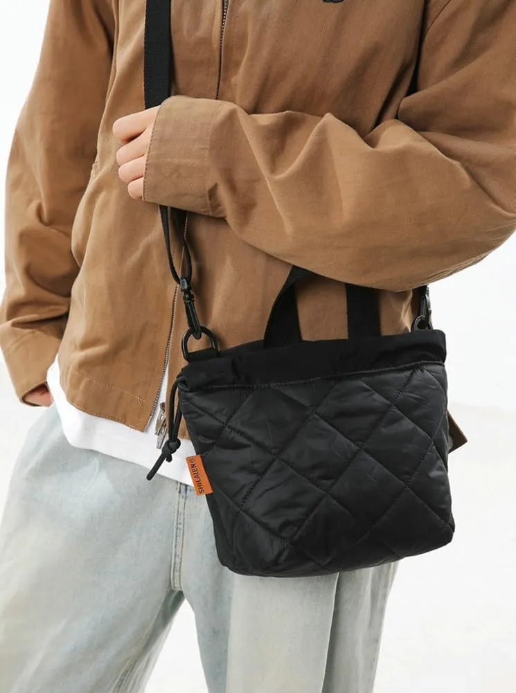 Nylon Crossbody Purses for Women Casual Shoulder Bag Small Quilted Tote Bags Travel Bucket Bag with Drawstring