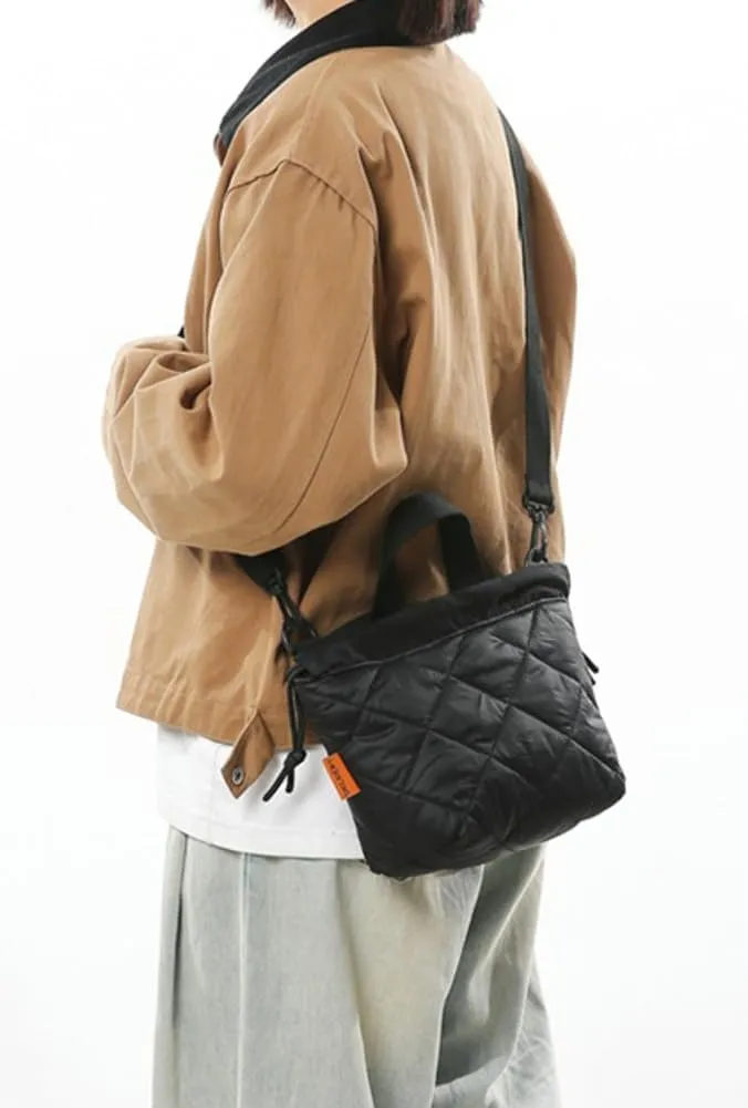 Nylon Crossbody Purses for Women Casual Shoulder Bag Small Quilted Tote Bags Travel Bucket Bag with Drawstring