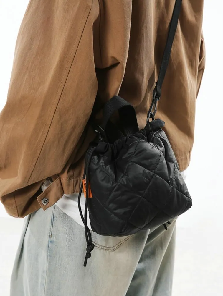 Nylon Crossbody Purses for Women Casual Shoulder Bag Small Quilted Tote Bags Travel Bucket Bag with Drawstring