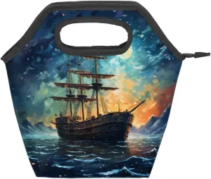 Ocean Ship Lunch Tote Bags for Women Men, Maritime Reusable Insulated Lunch Tote Box for Women Men Lunch Bag for Work Travel Picnic Beach