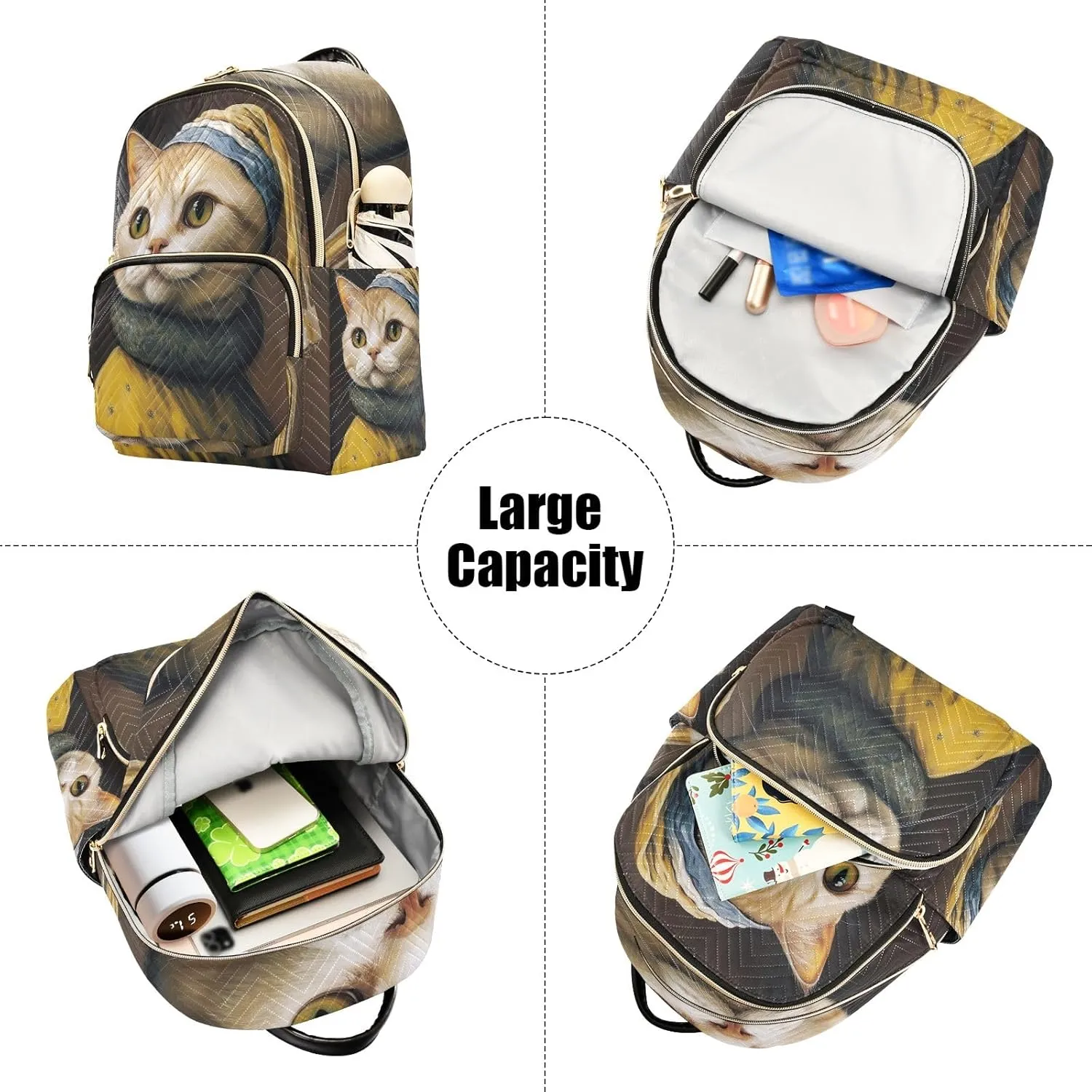 ODAWA Funny Cat Imitate Paintings Daypack Travel Backpack Quilted Backpack Purse for Women