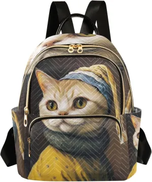 ODAWA Funny Cat Imitate Paintings Daypack Travel Backpack Quilted Backpack Purse for Women