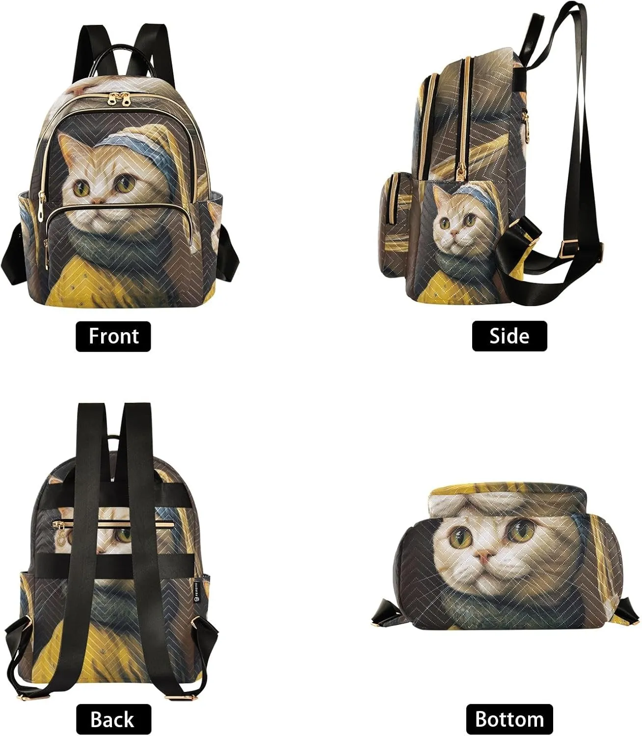ODAWA Funny Cat Imitate Paintings Daypack Travel Backpack Quilted Backpack Purse for Women