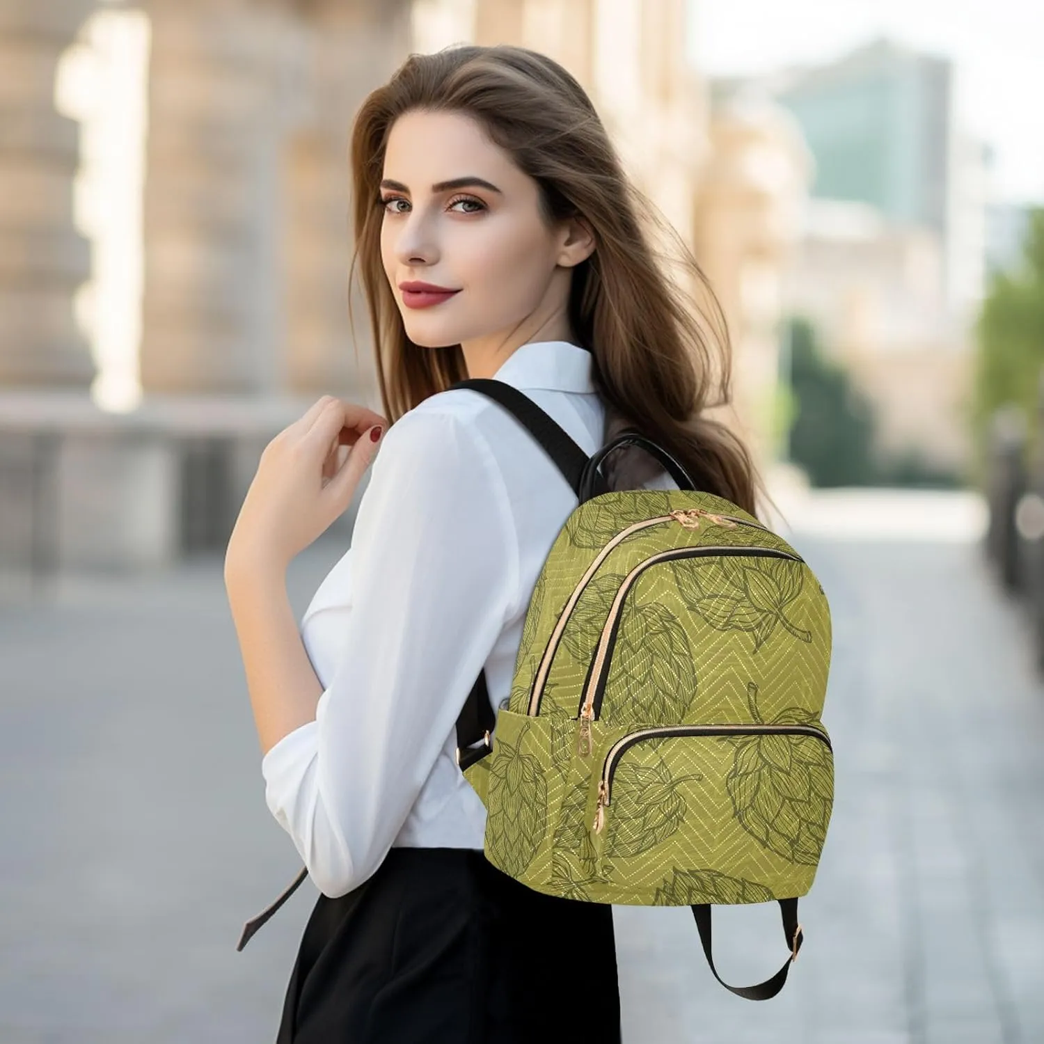 ODAWA Plant Hops Beer Small Quilted Backpack for Women Lightweight Backpack Purse Quilted Travel Bag