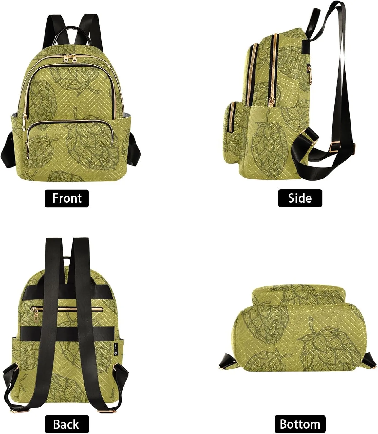 ODAWA Plant Hops Beer Small Quilted Backpack for Women Lightweight Backpack Purse Quilted Travel Bag